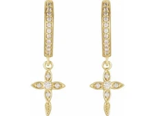 Cross Drop Dangle Earrings 2 Ct Round Simulated Diamond 14k Yellow Gold Plated