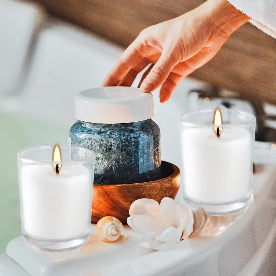 48 Pack White Unscented Clear Glass Filled Votive Candles. Hand Poured Wax Candl - Image 4 of 4