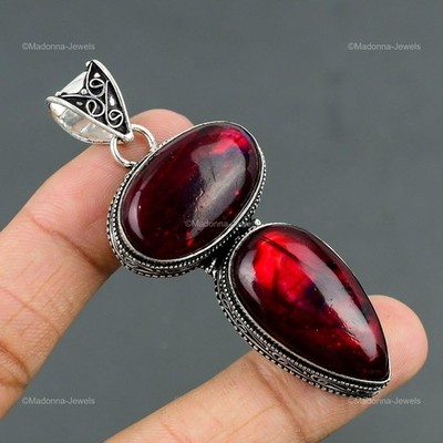 Halloween Sale Sterling Silver Red Fire Labradorite Gemstone New Vintage Pendant