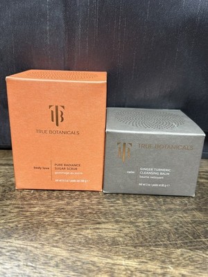 True Botanicals GINGER TURMERIC CLEANSING BALM and PURE RADIANCE SUGAR SCRUB 