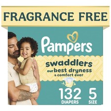 Pampers Swaddlers Diapers, Size 5 20-37 lbs , 132 Count, Fragrance Free,