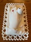 Antique Atterbury Milk Glass Hand Box with Bird
