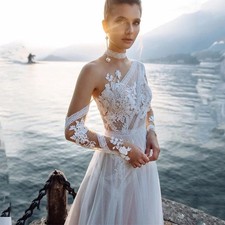 Beach A Line Boho Wedding Dress Women Bohemian Lace Applique Rustic Bridal Gown