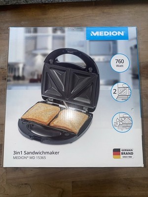 Medion MD 15365 3in1 750 W Sandwichmaker Schwarz Gebraucht Guter Zustand