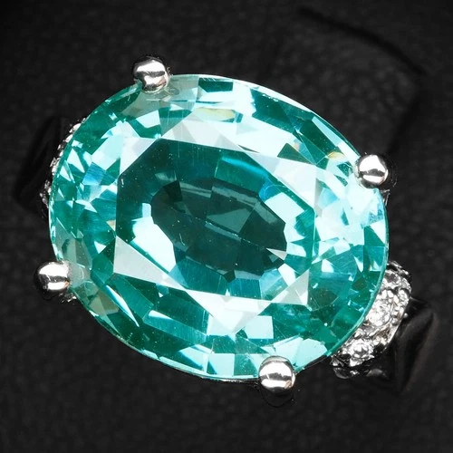 Glitzy Bluish Green Paraiba Tourmaline 7Ct 925 Sterling Silver White Gold Ring