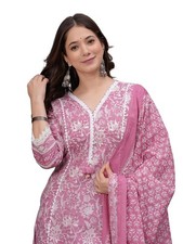 Women's Pure Cotton Printed Straight Kurta Set with Palazzo Pants  Dupatta