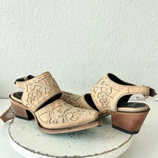 Lane Robin Mule Tan Cowboy Boots Womens 7.5 Cowgirl Western Leather Short Ankle