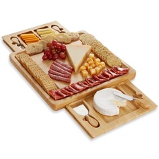 Bamboo Cheese Cutting Board Charcuterie Tray and Knife Gift Set