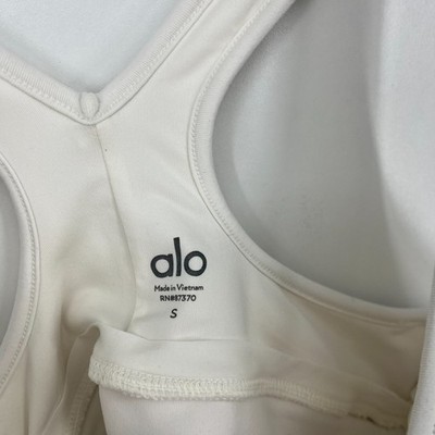 Alo Yoga Sports Bra Women's Size S White V-Neck Stretch Solid Logo
