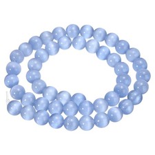 48pcs Light Blue Cat's Eye Stone Beads 8mm Round Crystal Loose Bead