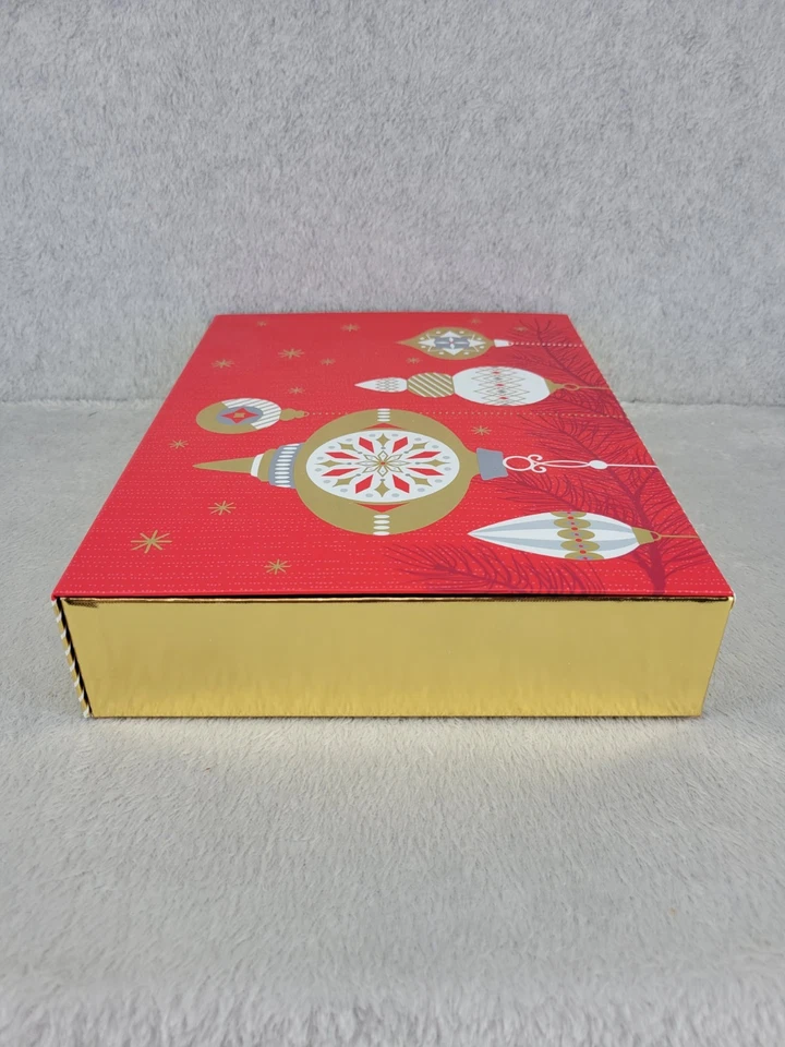 Lindo adorno de Navidad rojo y dorado caja de regalo de almacenamiento de vacaciones 12" x 2,5" x 9" Foto 2 de 4