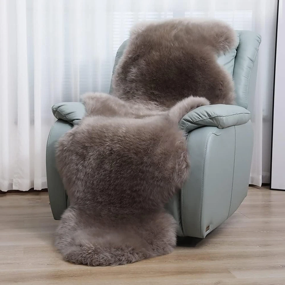 Genuine Sheepskin Rug Taupe Brown Fur Rug Double Pelt Sheep skin Rug 2x6ft Sale - Image 3 of 4