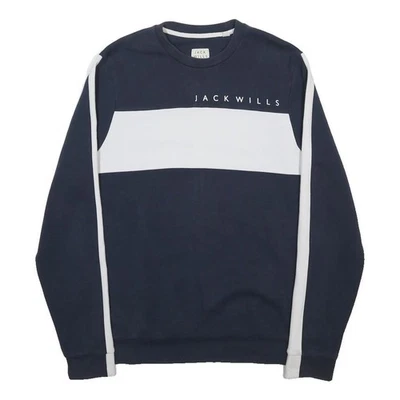 JACK WILLS Sweatshirt Col Rond Homme Marine & Blanc Coton Mélangé M - Photo 1/4