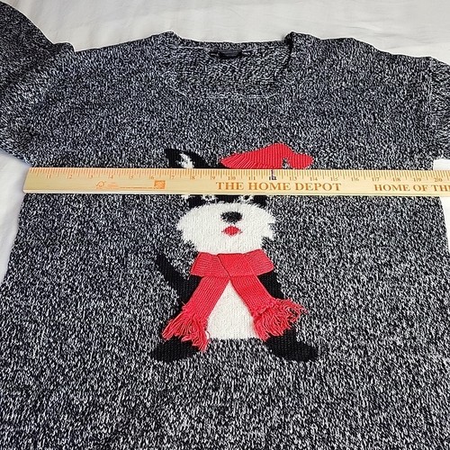 Christmas Sweater Womens Large Grey Dog With Santa Hat Scarf Winter Soft Cute - 第 6/9 張圖片