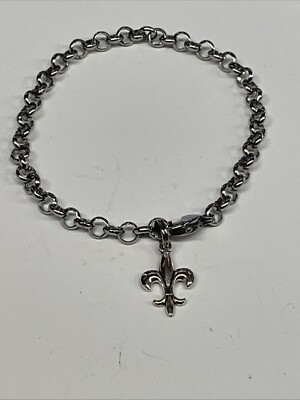 Silver FLEUR DE LIS Charm Italian Link Stainless Bracelet Fashion Jewelry NEW