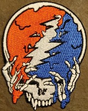 GRATEFUL DEAD iron-on Patch ORG CHD 'MELT YOUR FACE' red white blue Stealie 3.5"