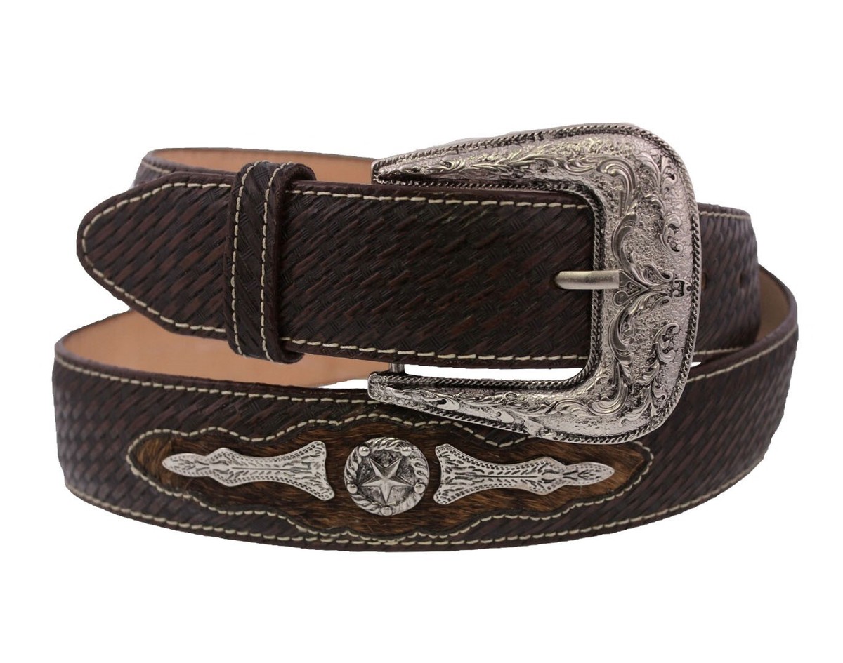 Western Cowboy Belt Ranger Concho Genuine Leather Brown Removable Buckle  Cinto