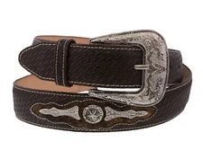 Western Cowboy Belt Ranger Concho Genuine Leather Brown Removable Buckle Cinto