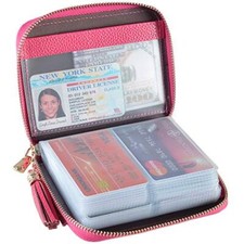 Easyoulife - Billetera de piel con cierre y tarjetero para mujer, con Rosa