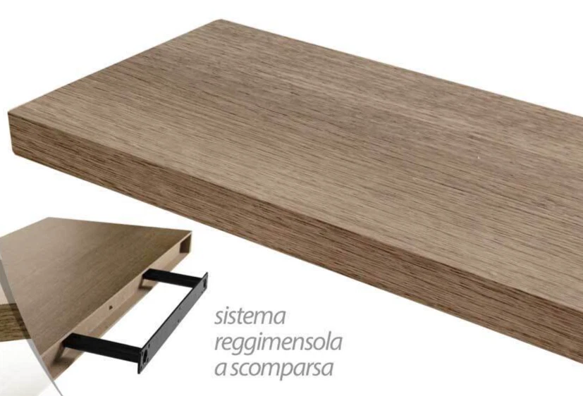 Mensola Sospensione In Legno Noce Con Staffe Invisibili, 50 Cm, Portata 10 Kg, Per Parete, Scaffale Decorativo Per Soggiorno, Camera, Bagno