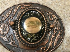 Belt Buckle Brass Oval with Steam Train Engine Center Section