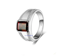 Natural Garnet & Moissanite Gemstones with 925 Sterling silver Ring for Men's #2