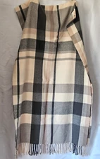 J Crew Woven Lap Blanket 25" x 80" TV Throw Wrap Tan Gray Plaid 100% Acrylic