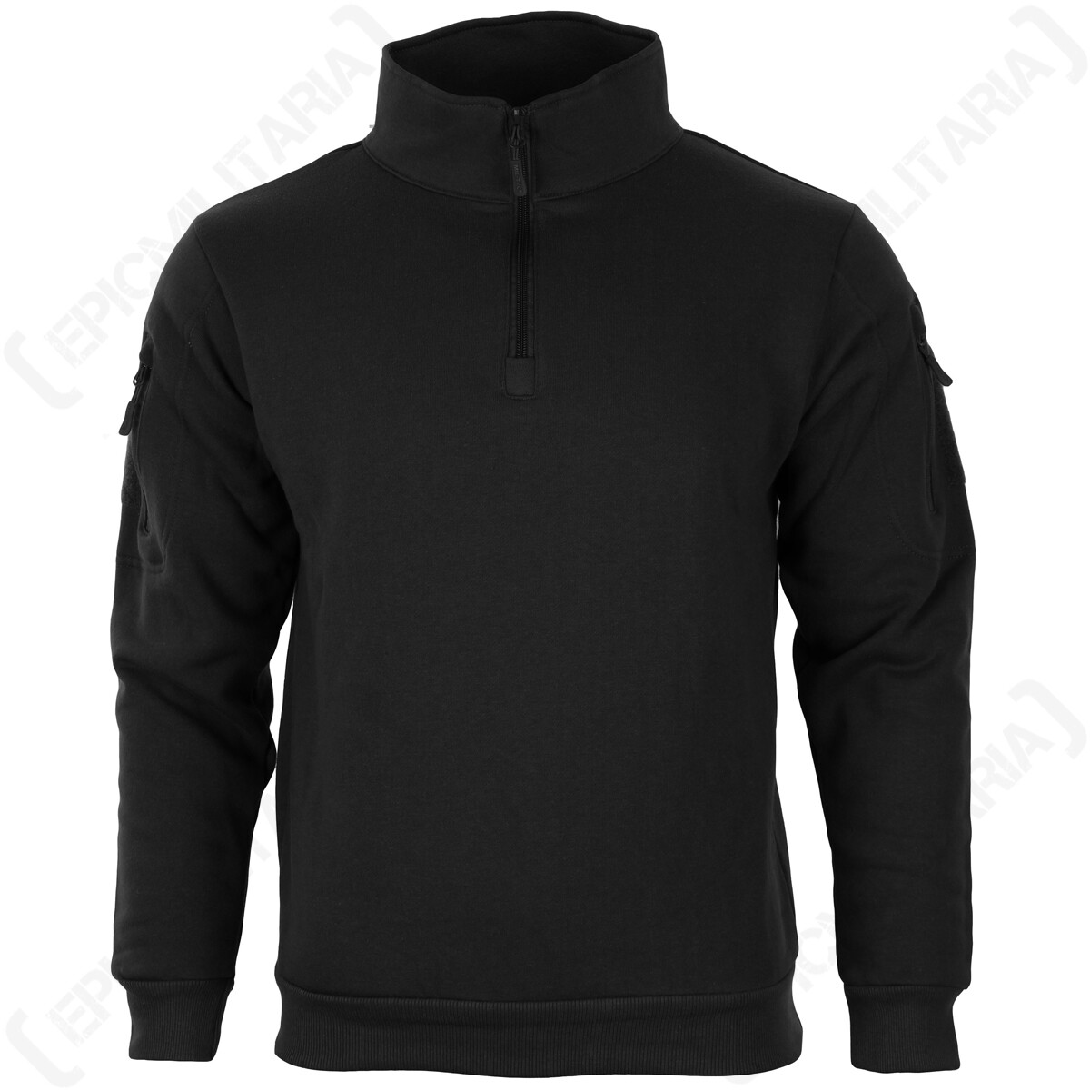 Black Sweatshirt with Zipper - High collar headphone outlet patch Army Military