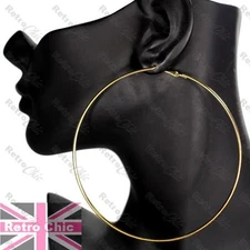 LARGE HOOP EARRINGS thin metal BIG HOOPS 10cm/9cm/8cm FASHION GOLD/SILVER/BLACK