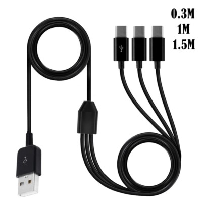 Multi USB C Sync Cable, 3 in 1 Charging Cord with 3 Type-C Male Plug for Mobile