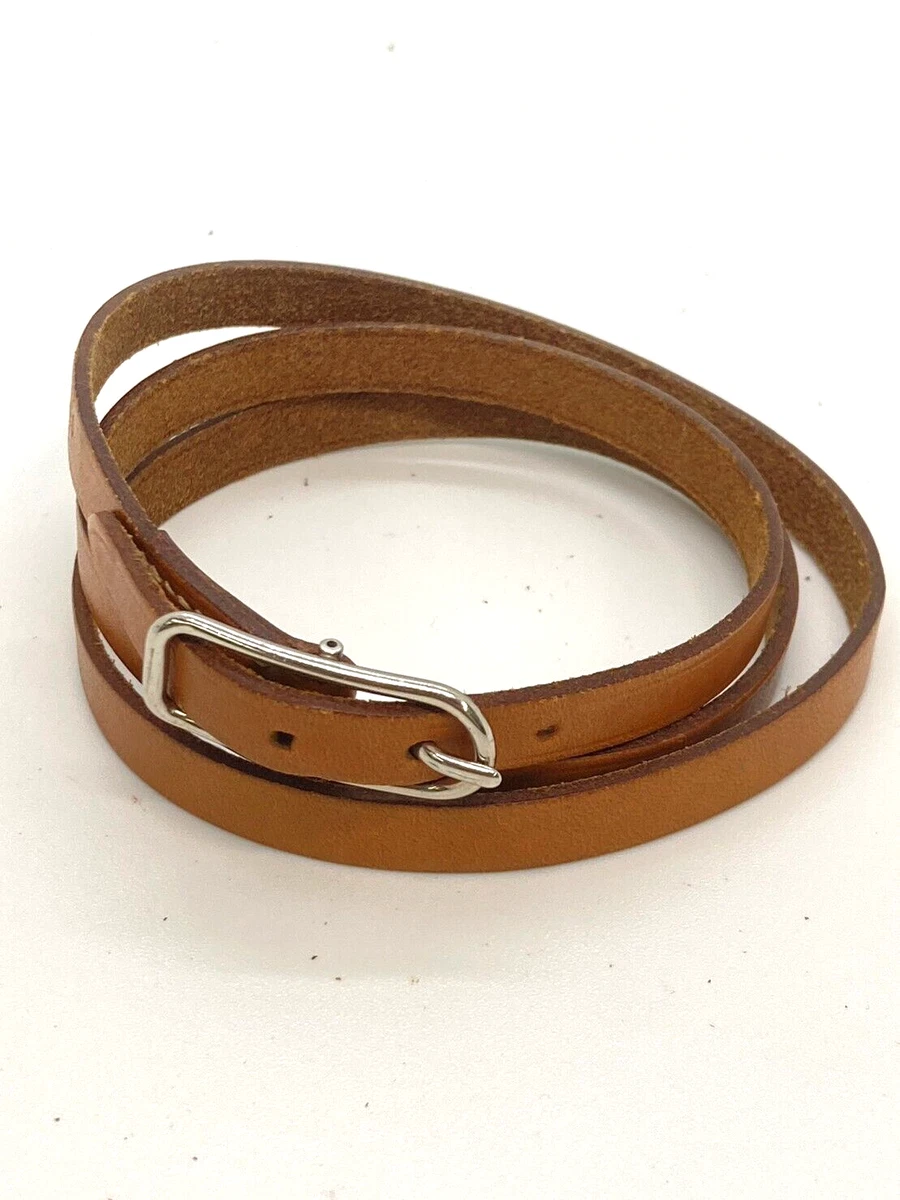 used HERMES Leather bracelet fourfold roll brown silver hardware