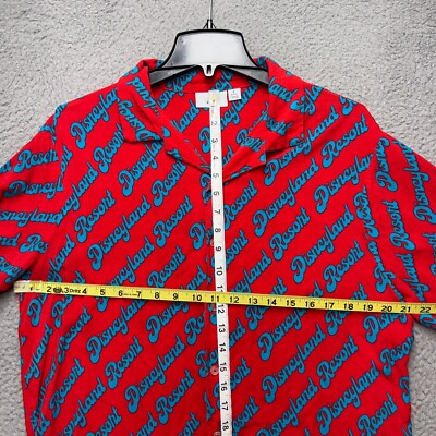 Disneyland Resort Button Up Shirt Mens Large Red Blue Spellout