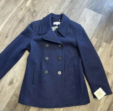 Calvin Klein Pea Coat Womens Size 14p Double Breasted Wool Blend Blue Nwt $290