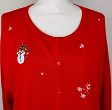 P/O Lane Bryant Venezia Women Plus 22/24 Beaded Christmas Sweater Cardigan Red