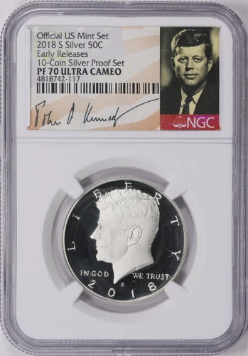 2018-S  SILVER  KENNEDY HALF DOLLAR NGC  PF 70 UCAM ER  PORTRAIT LABEL #2