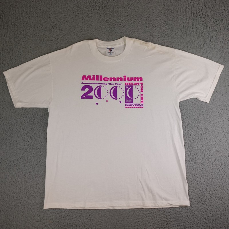 Vintage Relay For Life Shirt Mens XL White 2000 Fight For Cancer Cure Millennium