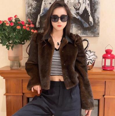 Womens New Fashion Winter Lapel Long Sleeve Loose Warm Faux Mink Fur Short Coata