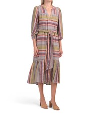D.RA Jacquard Jenwin Midi Dress Striped Print Vintage High Low Tiered M 251014