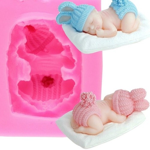 Silicone Sleeping Baby with pillow bob hat Mould Christening Cakes Fondant Icing - Picture 6 of 7