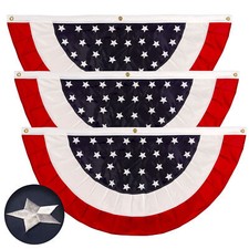 USA Pleated Fan Flag 1.5x3FT 3-Pack Star Center Embroidered Polyester