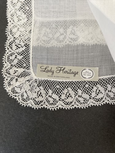 VTG Lady Heritage Handkerchief Christmas Tree Hand embroidered Switzerland NOS - Picture 3 of 9