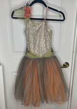 Curtain Call Dance Ballet Costume Sequin Leotard With Orange Tutu Girls Size L