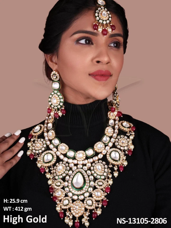 Collar Sabyasachi Chapado en Oro India Pachi Kundan Polki Estilo Bollywood Joyería Foto 3 de 4