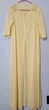 Vtg Vanity Fair Robe Long Sheer Pale Yellow Button up Lace Trim Embroidery USA