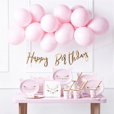 Cat Party Pack | Girls Pink Animal Birthday Balloons Plates Napkins Cups Set