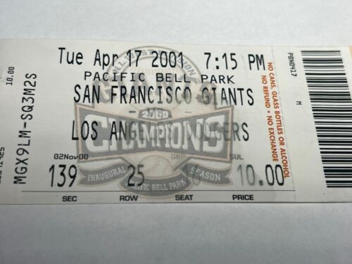 Barry Bonds 500 Home Run April 17, 2001 Game Ticket Sf Giants Vs Dodgers - Picture 3 of 6