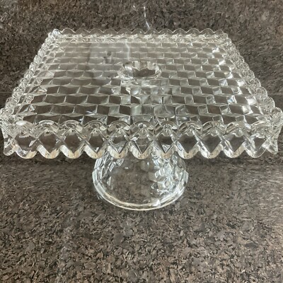 Vintage Fostoria American Clear Cubist Square Cake Plate With