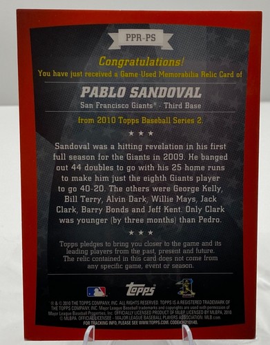 2010 Topps - Peak Performance Relics Series 2 Pablo Sandoval #PPR-PS (MEM /99 - 第 2/2 張圖片