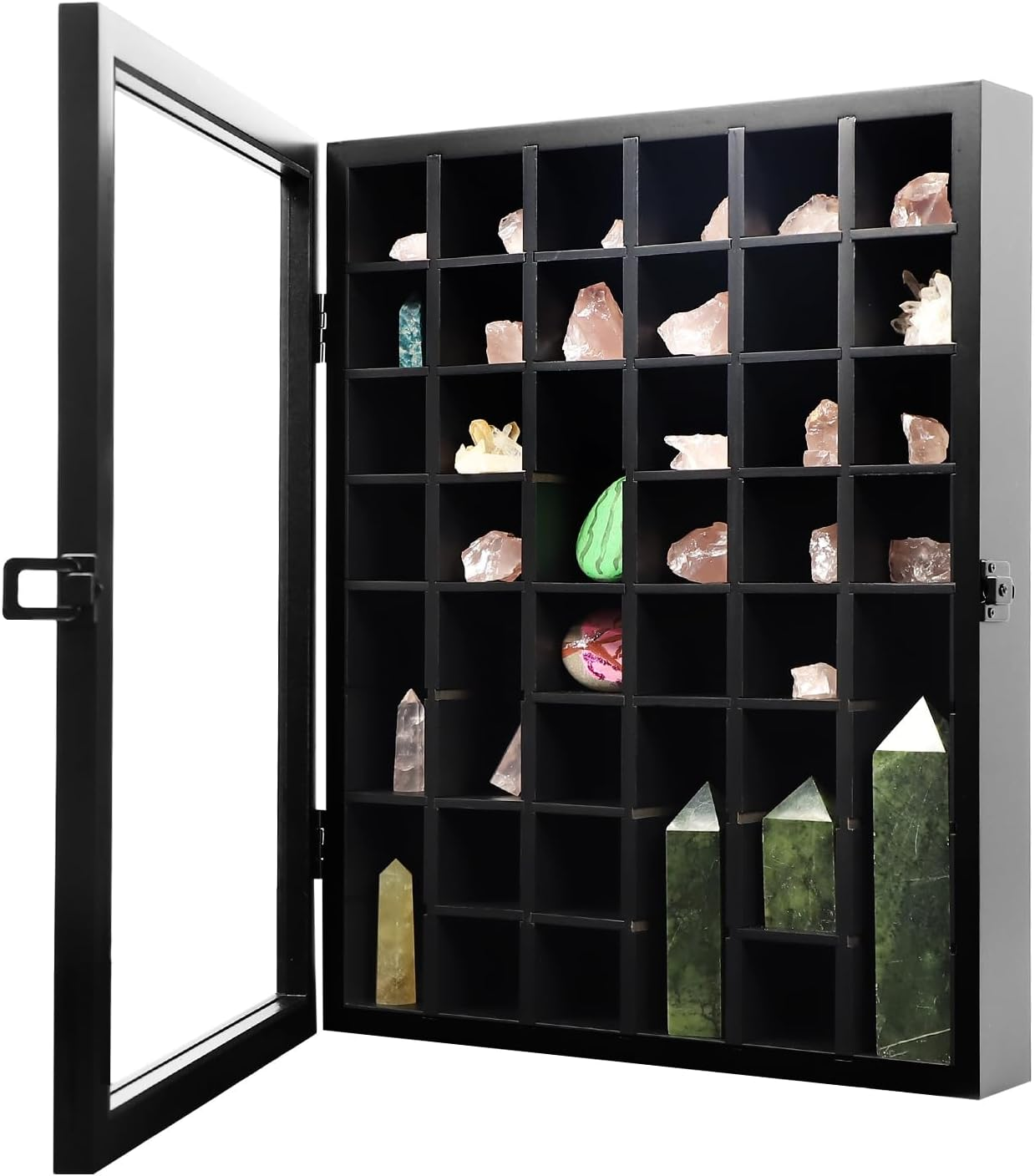 Kcrasan Adjustable Rock Display Case - Wooden Crystal Organizer for Stones