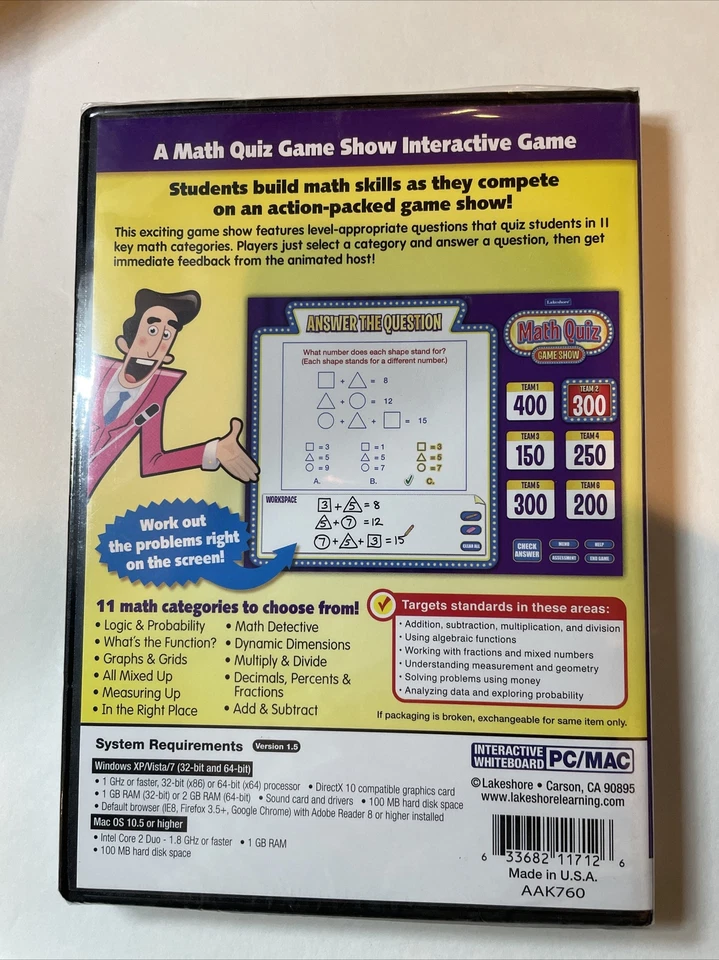 Lakeshore Interactive Math Quiz Game Show: Grades 4-6 Teaching CD-ROM Brand NEW! - Image 2 of 2